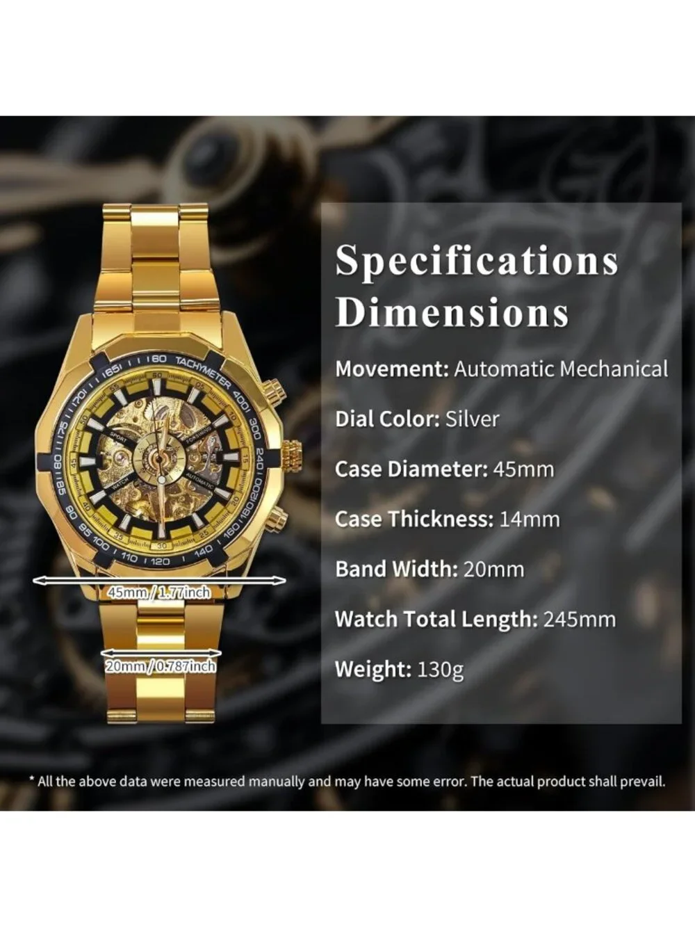 Luxury Mechanical Skeleton Watch, Waterproof Stainless Steel, Self-Winding